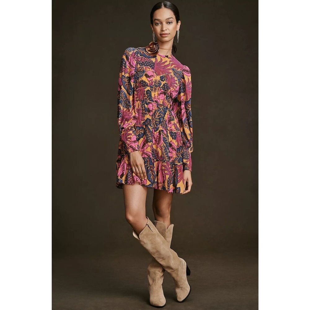 Anthropologie Farm Rio Fruit Dream Long-Sleeve Mini Dress $265 - Picture 1 of 7